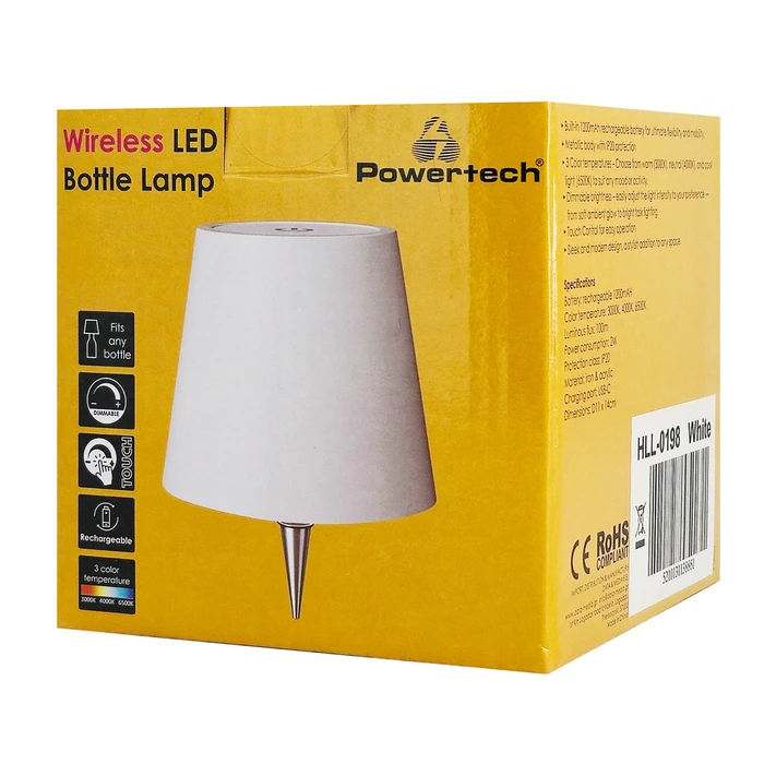 POWERTECH LED φωτιστικό για μπουκάλι HLL-0198 ρυθμιζόμενο επαναφορτιζόμενο λευκό