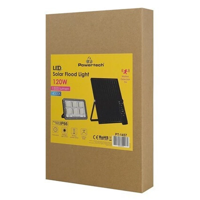 POWERTECH LED ηλιακός προβολέας PT 1457 με τηλεχειριστήριο αισθητήρα κίνησης 120W 4000K 1500lm IP66