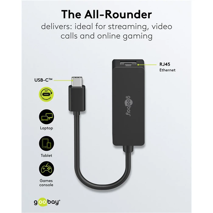 GOOBAY Network Adapter USB-C 1000Mbps Ethernet Black