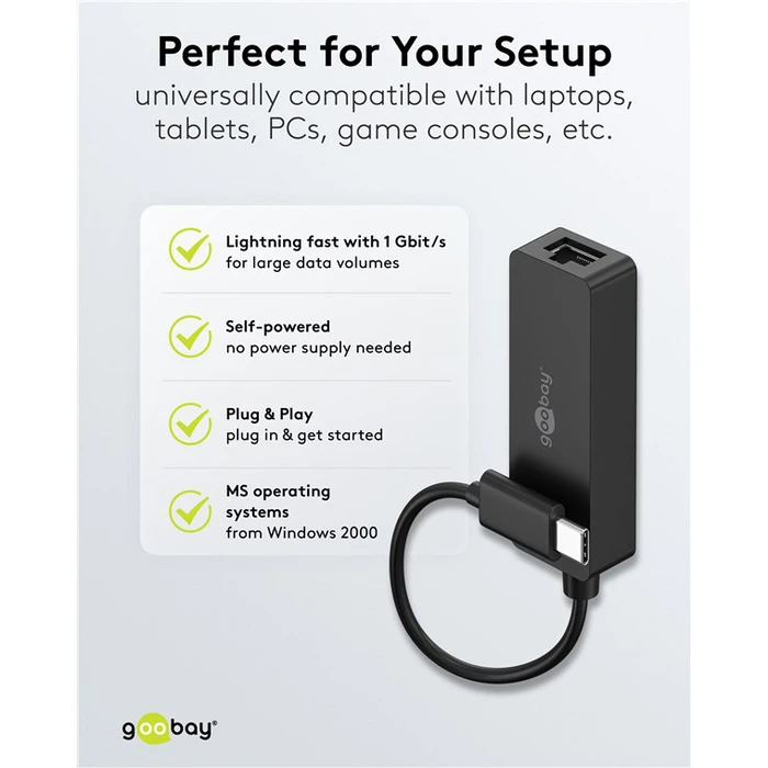 GOOBAY Network Adapter USB-C 1000Mbps Ethernet Black