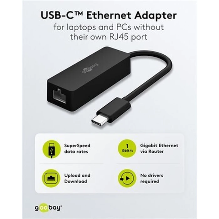 GOOBAY Network Adapter USB-C 1000Mbps Ethernet Black