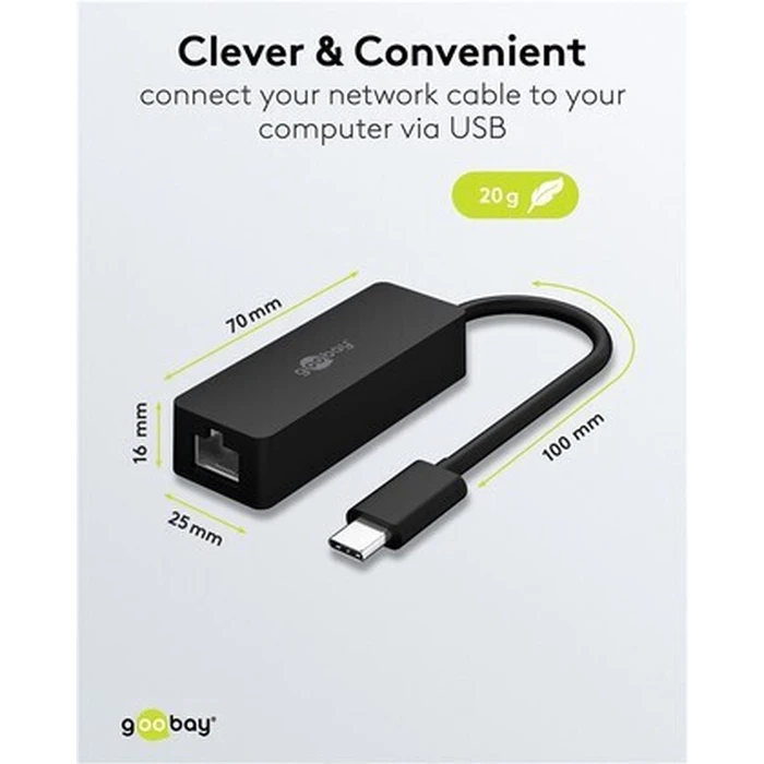 GOOBAY Network Adapter USB-C 1000Mbps Ethernet Black