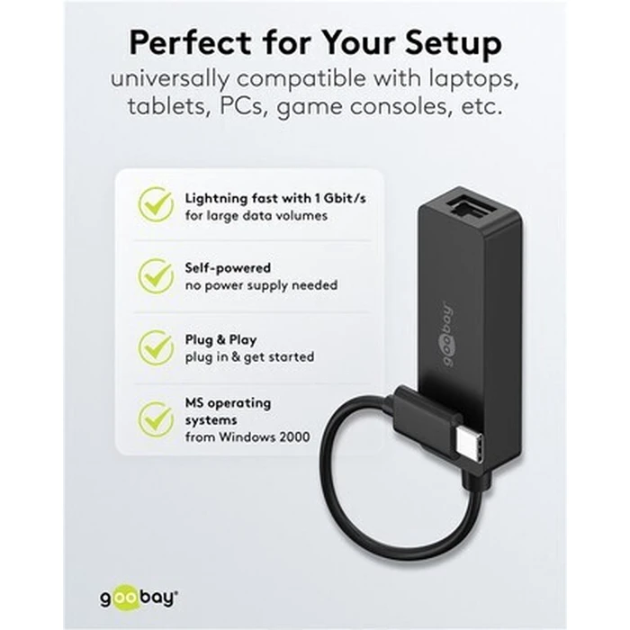 GOOBAY Network Adapter USB-C 1000Mbps Ethernet Black