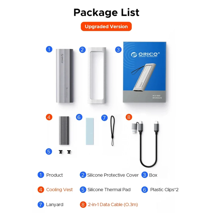 ORICO M.2 NVME NGFF SSD Enclosure AXM2S G2 10Gbps Tool Free Grey