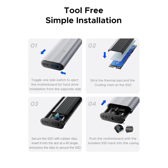 ORICO M.2 NVME NGFF SSD Enclosure AXM2S G2 10Gbps Tool Free Grey