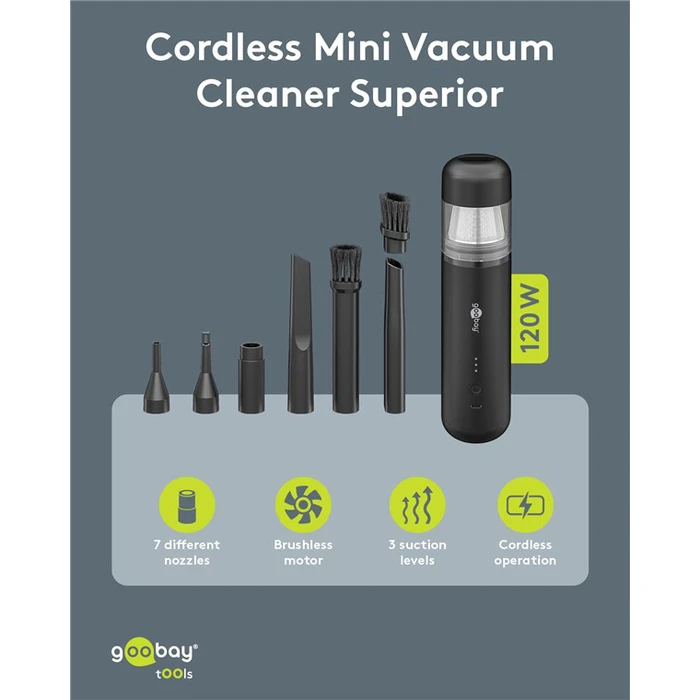 GOOBAY Σκουπάκι Χειρός 2 σε 1 και Air Duster 120W 6000mAh Μαύρο