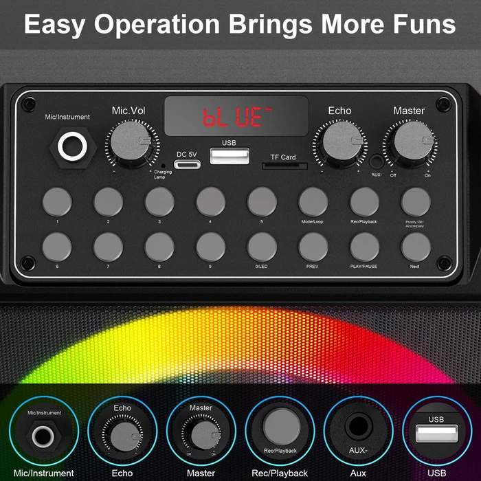 JYX Φορητό Ηχείο T26 T με 2 Μικρόφωνα 20W 4000mah LED Μαύρο