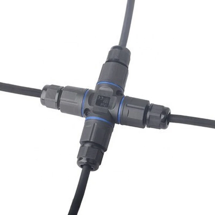 POWERTECH αδιάβροχος σύνδεσμος καλωδίων τροφοδοσίας TOOL-0114 τύπου σταυρός 3pin IP68 μαύρος