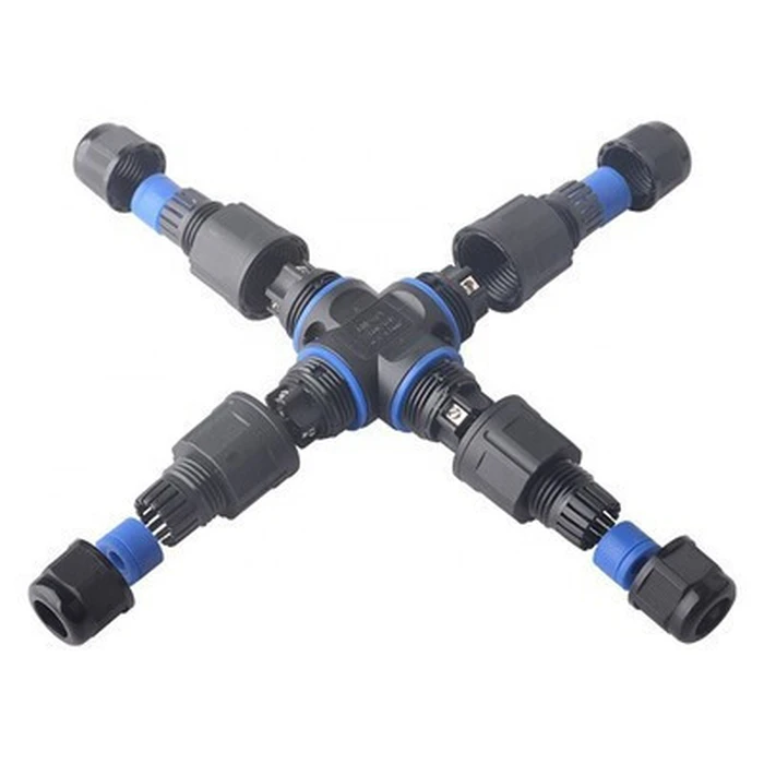 POWERTECH αδιάβροχος σύνδεσμος καλωδίων τροφοδοσίας TOOL-0114 τύπου σταυρός 3pin IP68 μαύρος