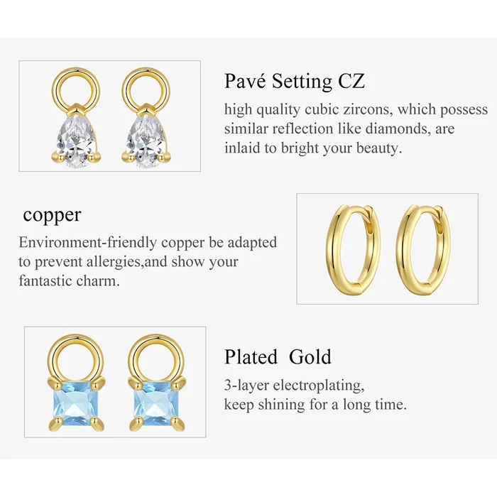 BAMOER Σκουλαρίκια Κρίκοι YIE262 με 3x Σετ Charm Κυβική Ζιρκόνια