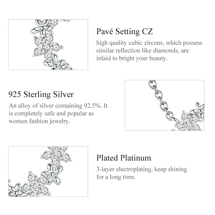 BAMOER κολιέ BSN028 με κυβική ζιρκόνια ασήμι 925 ασημί