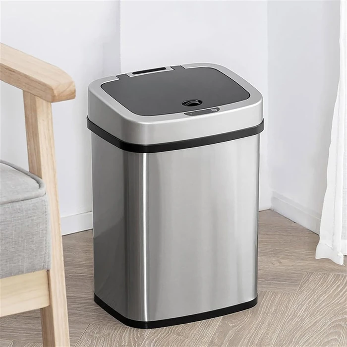 HOME USE κάδος απορριμμάτων με φωτοκύτταρο ανοξείδωτο ατσάλι 15lt ασημί