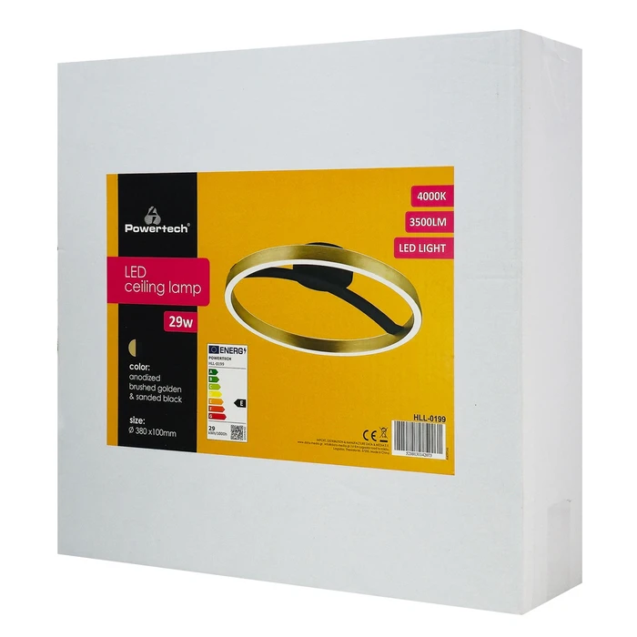 POWERTECH LED φωτιστικό οροφής HLL 0199 χρυσό μαύρο 29W 4000K Φ38x10cm