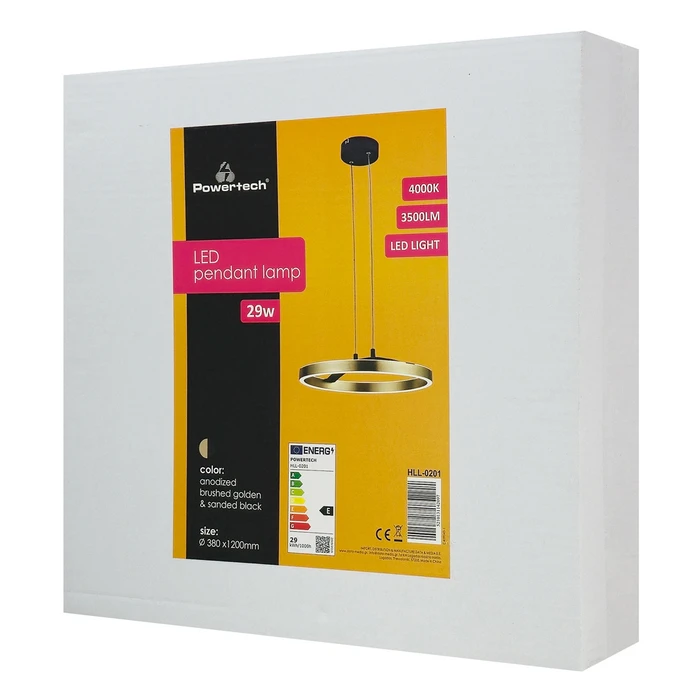 POWERTECH LED φωτιστικό οροφής HLL-0201 29W 4000K Φ38x120cm χρυσό μαύρο