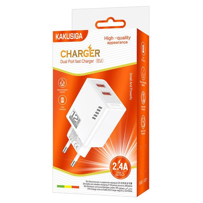KAKUSIGA Φορτιστής Τοίχου KSC 1237 2x USB 12W Λευκός
