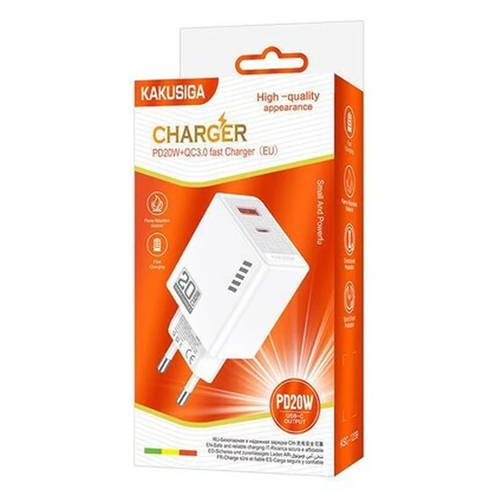 KAKUSIGA φορτιστής τοίχου USB και USB C 20W λευκός