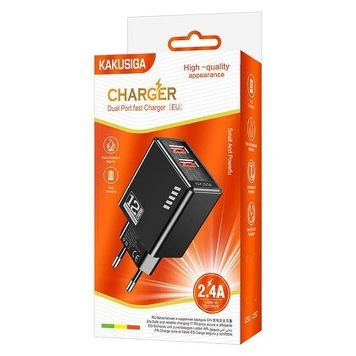 KAKUSIGA φορτιστής τοίχου KSC-1237 2x USB 12W μαύρος