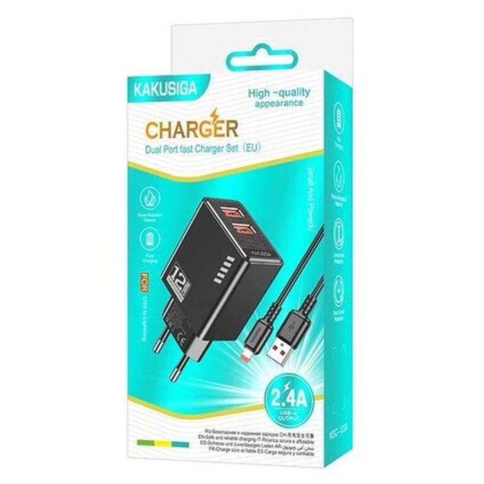 KAKUSIGA Φορτιστής Τοίχου KSC 1238 Lightning 2x USB 12W Μαύρος