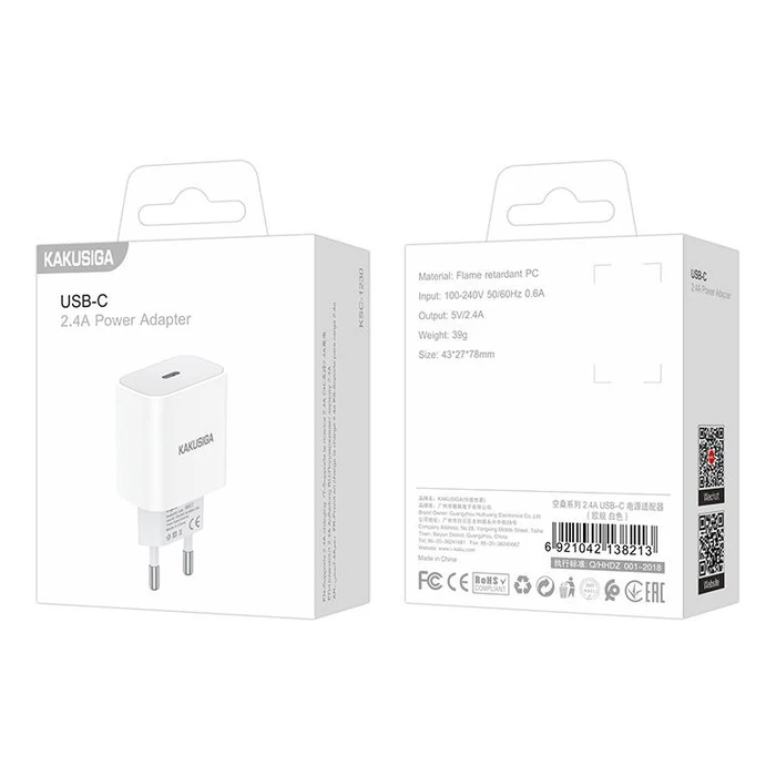 KAKUSIGA Φορτιστής Τοίχου KSC-1230 USB-C 2.4A Λευκός