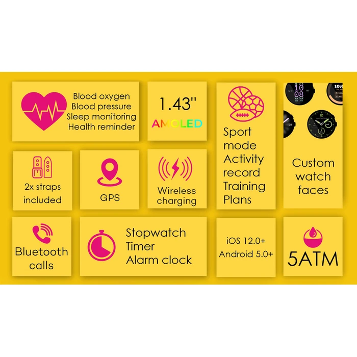 INTIME smartwatch G6 με 2 λουράκια heart rate AMOLED GPS 5ATM IP69 titanium black