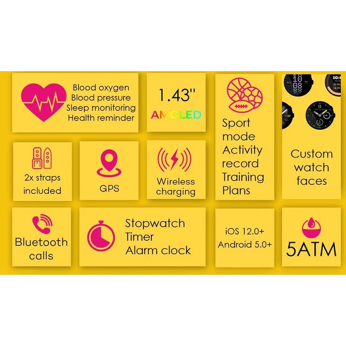 INTIME smartwatch G6 με 2 λουράκια heart rate AMOLED GPS 5ATM IP69 titanium black