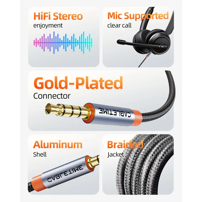 CABLETIME καλώδιο ήχου 3.5mm gold plated 0.5m μαύρο