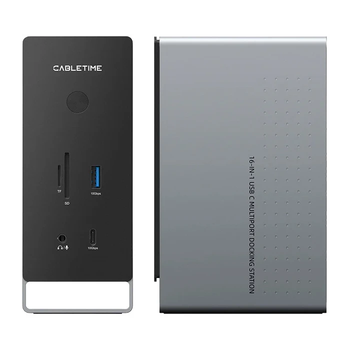CABLETIME Docking Station USB C 16 Θυρών 100W PD 1000Mbps MST Γκρι