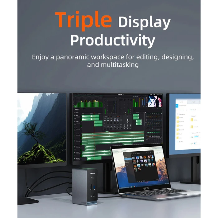 CABLETIME Docking Station USB C 16 Θυρών 100W PD 1000Mbps MST Γκρι