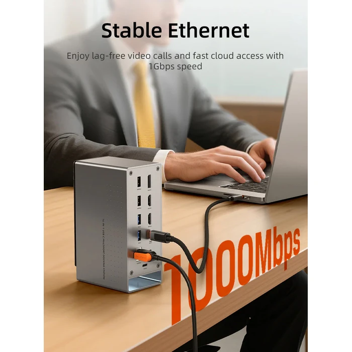 CABLETIME Docking Station USB C 16 Θυρών 100W PD 1000Mbps MST Γκρι