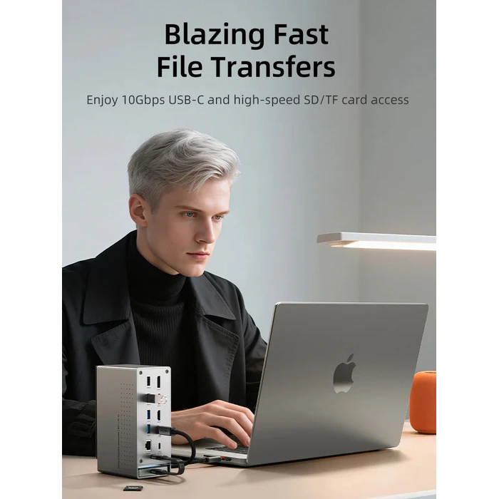 CABLETIME Docking Station USB C 16 Θυρών 100W PD 1000Mbps MST Γκρι