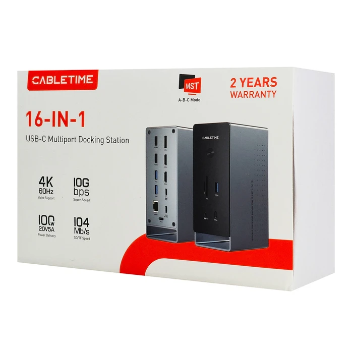 CABLETIME Docking Station USB C 16 Θυρών 100W PD 1000Mbps MST Γκρι
