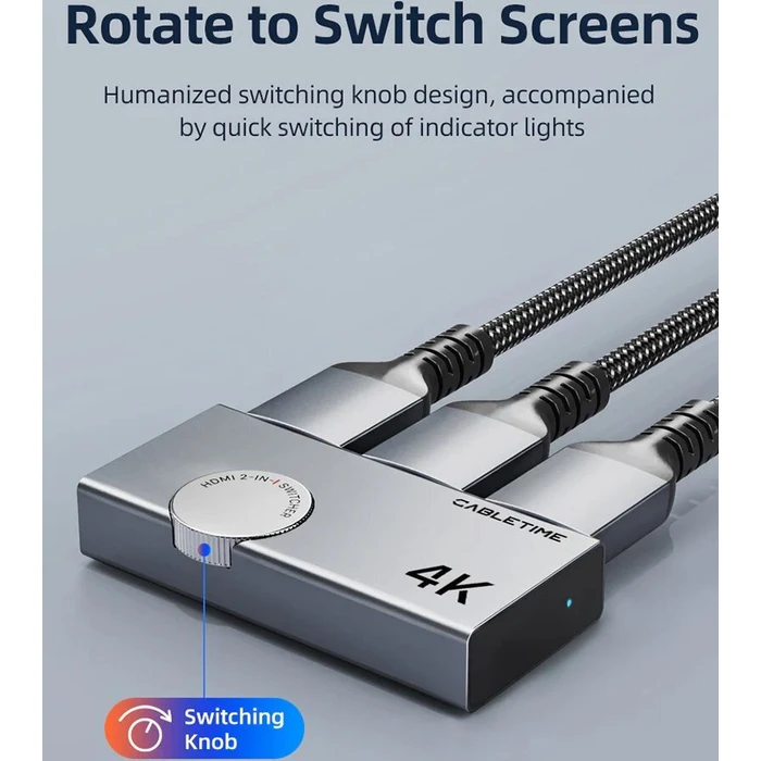 CABLETIME HDMI switch 2 σε 1 4K 60Hz bi directional γκρι