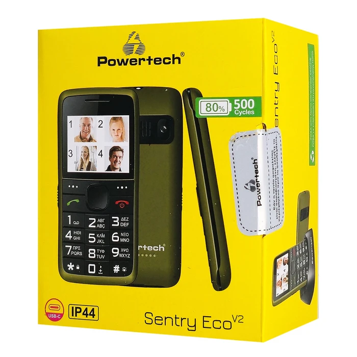 POWERTECH Mobile Phone Sentry Eco V2 Dual SIM SOS Button Khaki