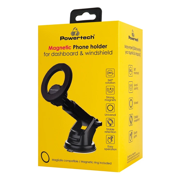 POWERTECH Βάση Smartphone Αυτοκινήτου PT-1550 Μαγνητική Μαύρη