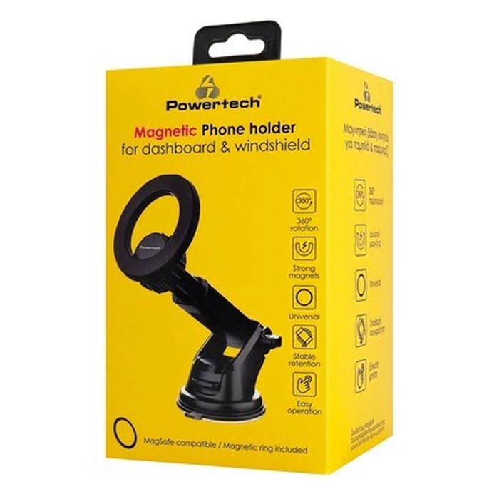 POWERTECH Βάση Smartphone Αυτοκινήτου PT-1550 Μαγνητική Μαύρη