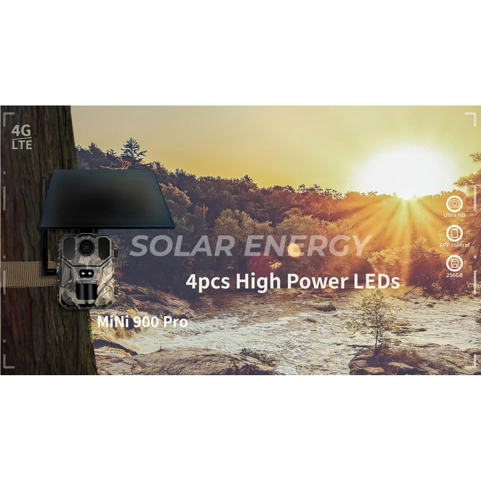 SUNTEK smart ηλιακή κάμερα κυνηγού Mini 900 Pro PIR 4G 30MP 2K SD IP65