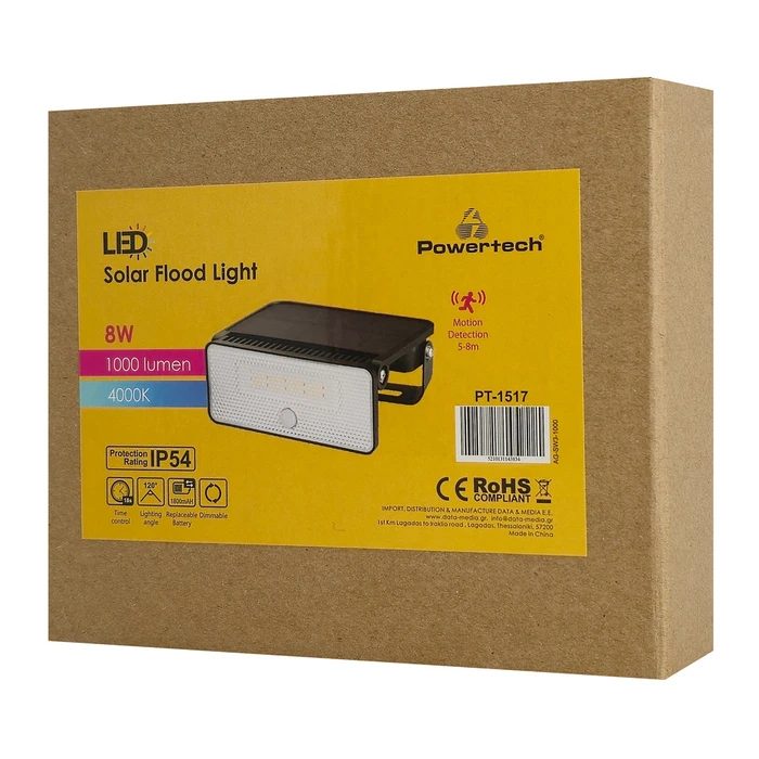 POWERTECH Solar Lighting PT-1517 with Motion Sensor 8W 1800mAh Black