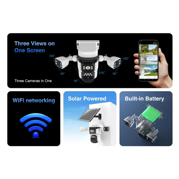 VSTARCAM Smart Solar Camera CB621SR Triple Lens 2MP WiFi SD PTZ IP66