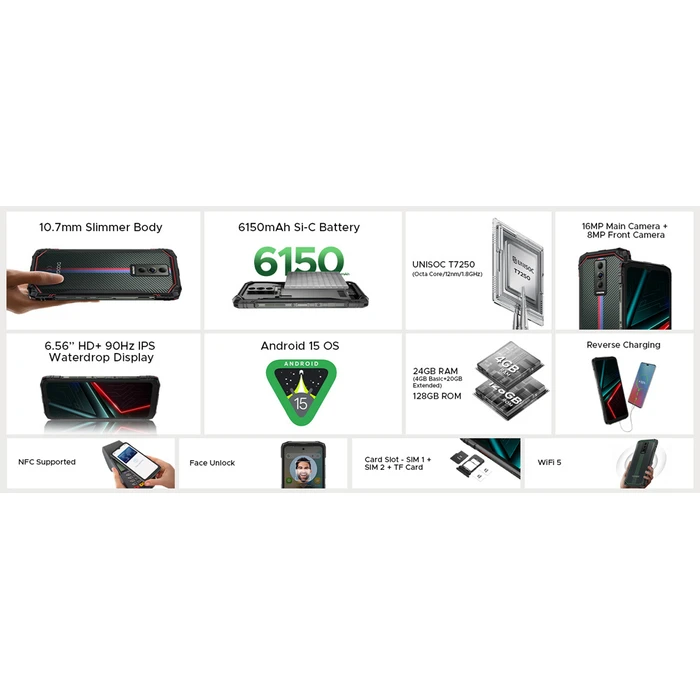 DOOGEE Smartphone Blade 10 Energy Μαύρο 6 56 4GB 128GB 6150mAh IP68 IP69K MIL STD 810H