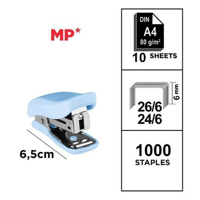 MP mini συρραπτικό PA636P μπλε με ανταλλακτικά 24 6 26 6 10 φύλλα