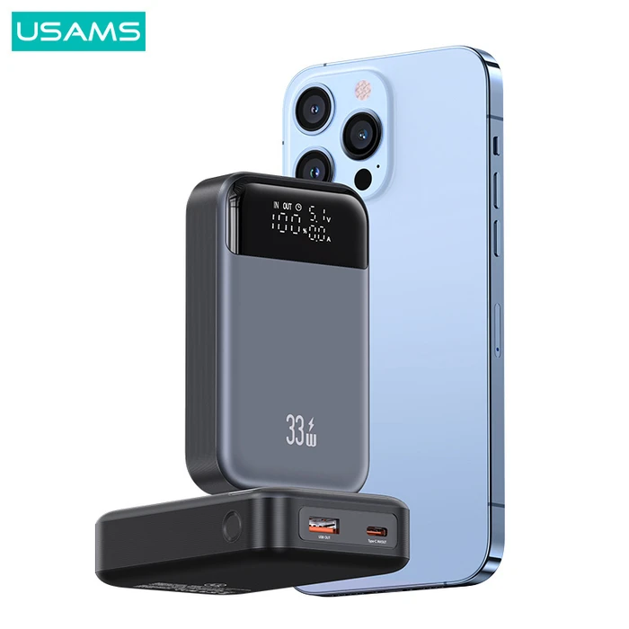 USAMS Power Bank CD221 with Display 2x Output Ports 10000mAh PPS 33W Grey