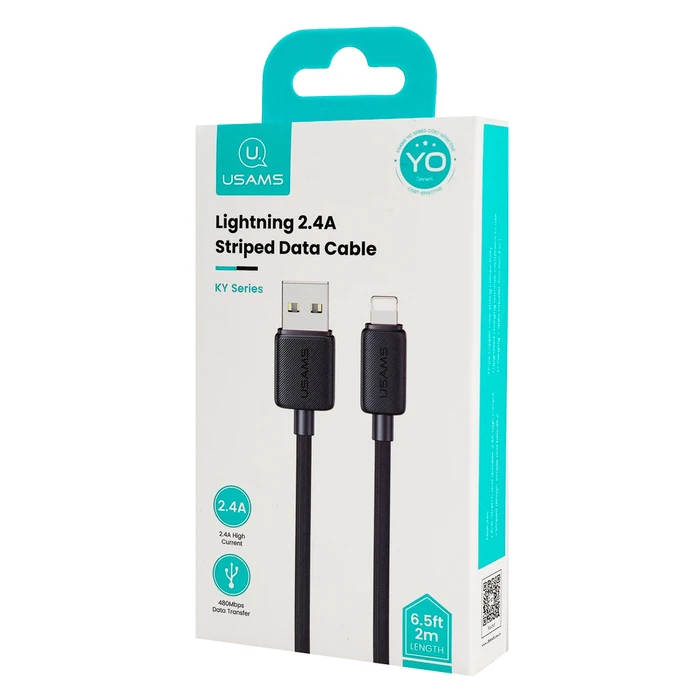 USAMS Καλώδιο Lightning σε USB US-SJ694 2.4A 480Mbps 2m Μαύρο