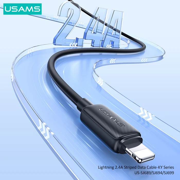 USAMS Καλώδιο Lightning σε USB US-SJ694 2.4A 480Mbps 2m Μαύρο