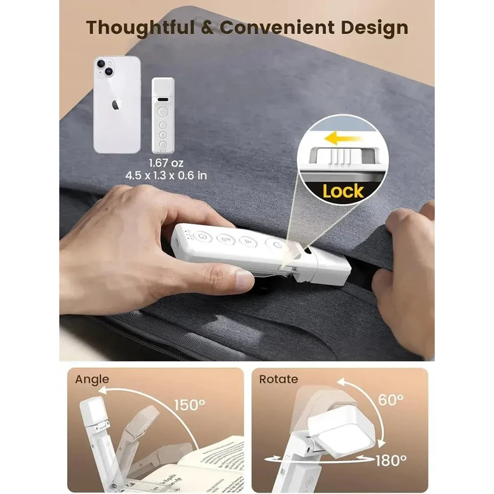 GLOCUSENT LED φακός διαβάσματος επαναφορτιζόμενος λευκός