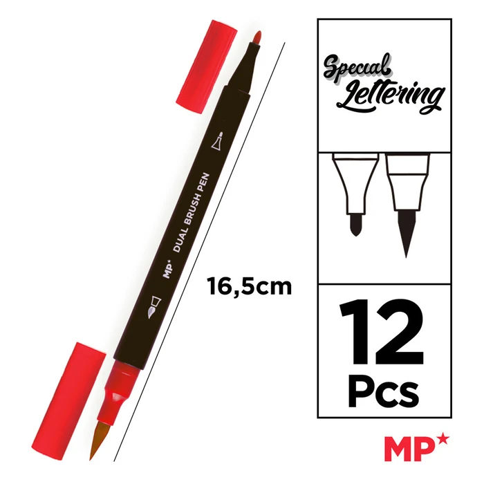 MP Σετ Χρωματιστών Μαρκαδόρων Διπλή Μύτη 12 Τμχ