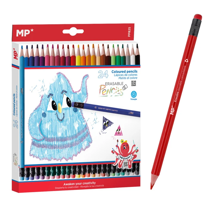 MP Χρωματιστές Ξυλομπογιές PP825 με Γόμα Τρίγωνες 24τμχ