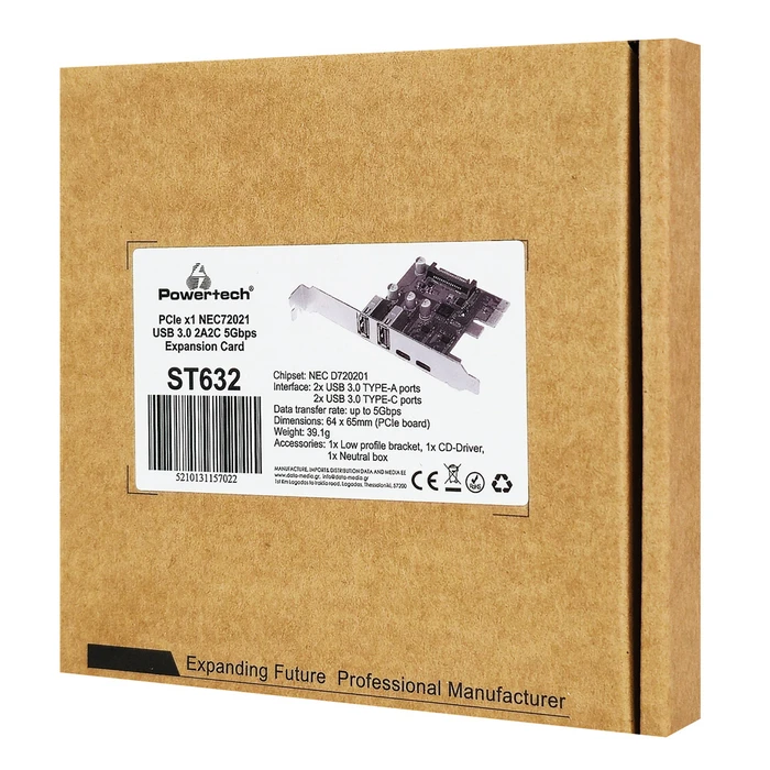 POWERTECH Κάρτα Επέκτασης PCIe σε 2x USB και 2x USB C ST632 5Gbps NEC D720201