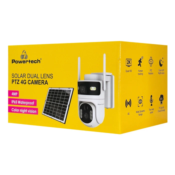 POWERTECH smart ηλιακή κάμερα PT-1547 dual lens 4MP 4G PTZ SD IP65