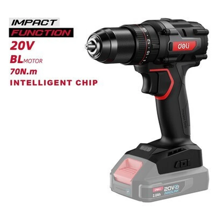 DELI Cordless Impact Drill Driver Brushless 20V 70N.m