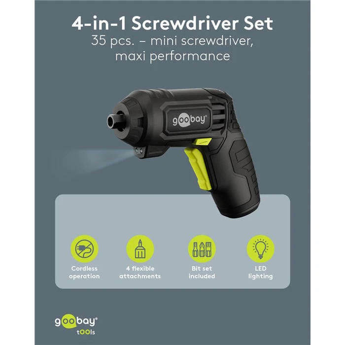 GOOBAY Κατσαβίδι μπαταρίας 4 σε 1 με μύτες και εξαρτήματα 77817
